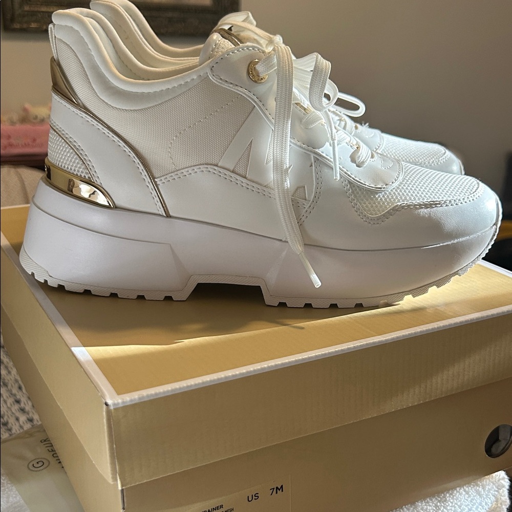 Michael Kors White and Gold Women's Sneakers-Never Worn!